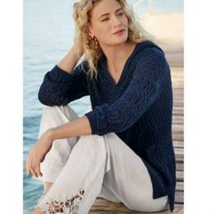Soft Surroundings Boardwalk Hooded Cable Knit Sweater